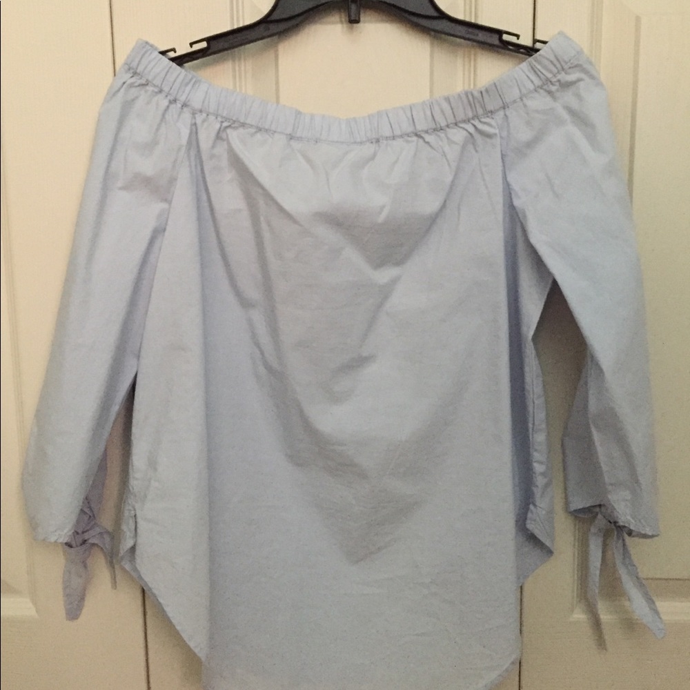 Baby blue off the shoulder shirt